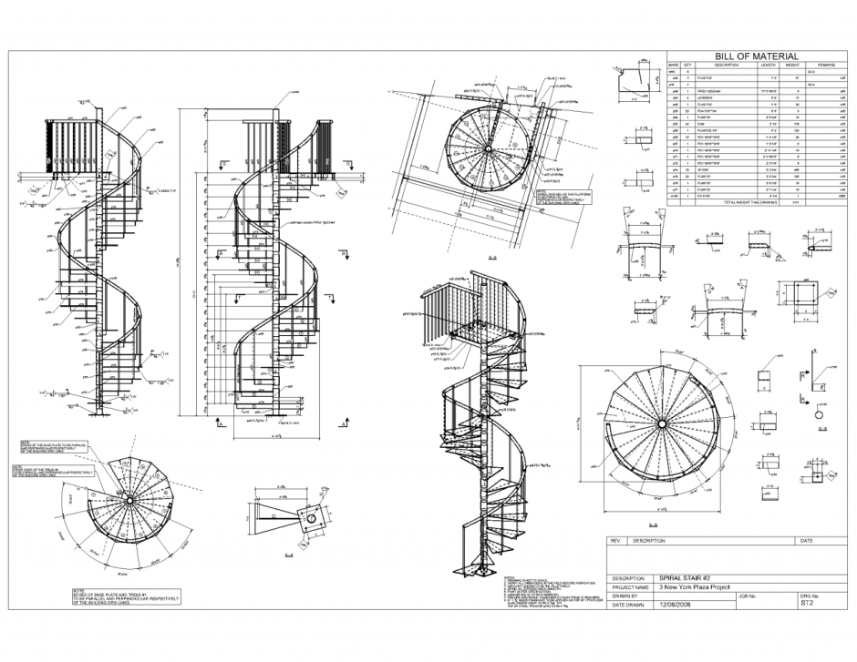Спиральная лестница сбоку чертеж
