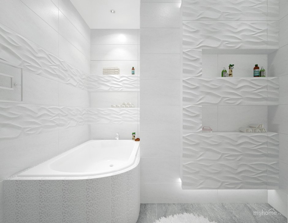 Белая плитка волнами в ванной