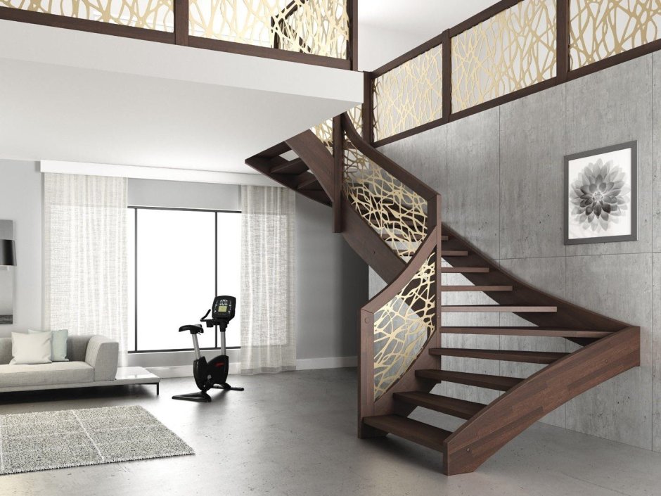 Лестница из дерева в современном стиле