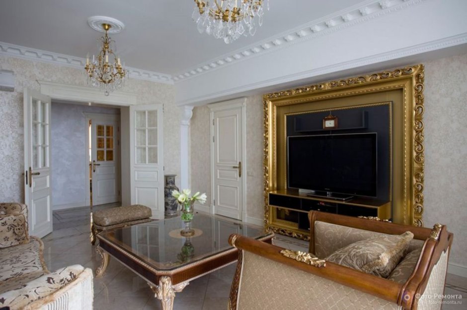 Багет в интерьере гостиной