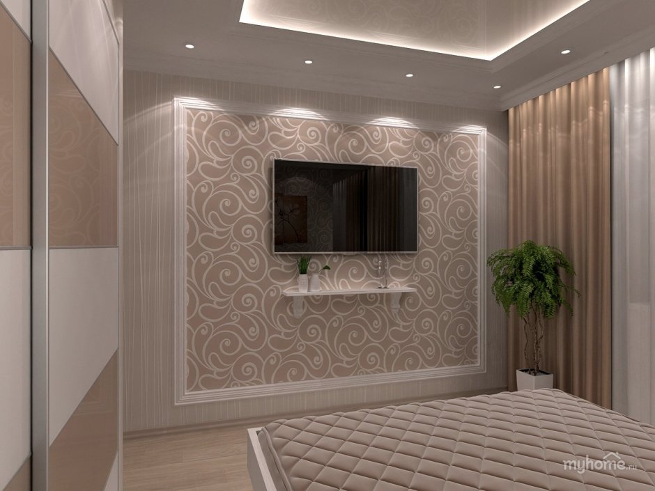 Декор стены с телевизором в спальне