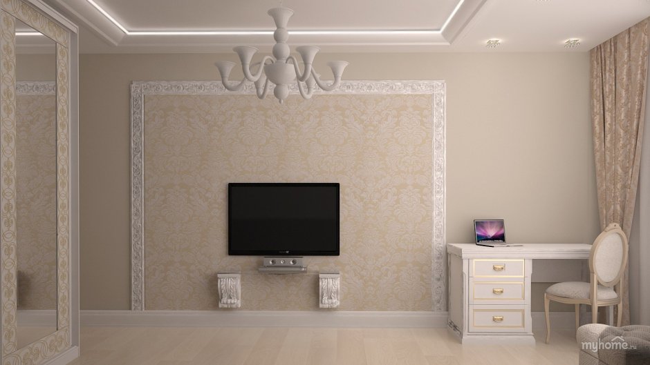 Обои в багете на стене в гостиной