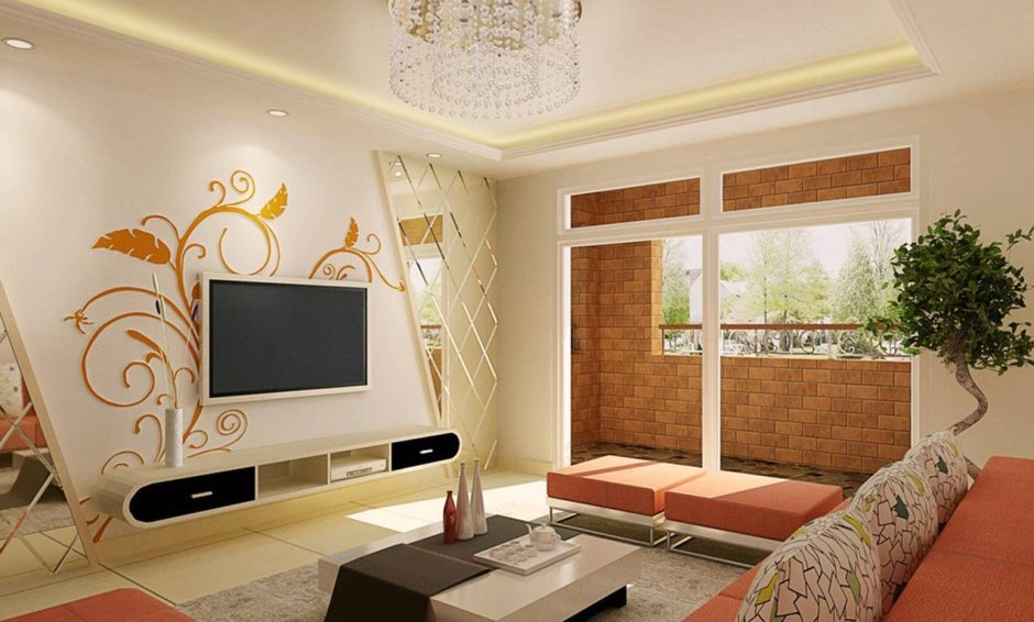 Телевизор на стене в спальне