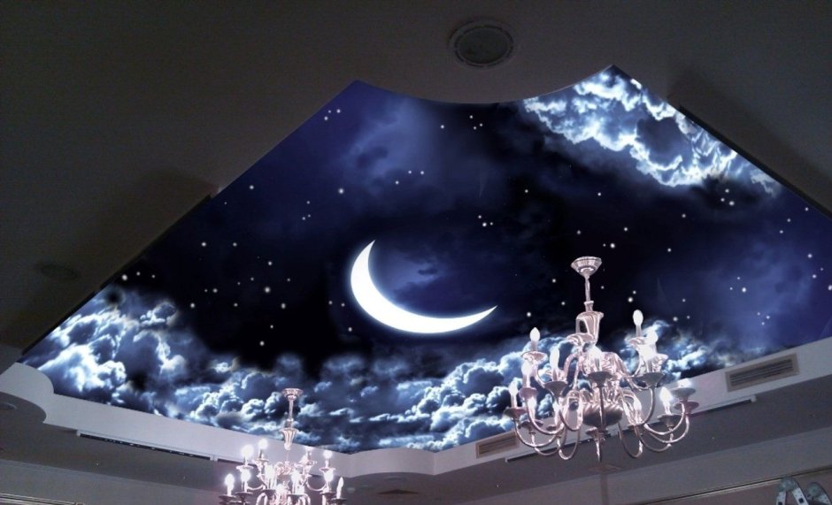 Натяжной потолок с рисунком звездного неба