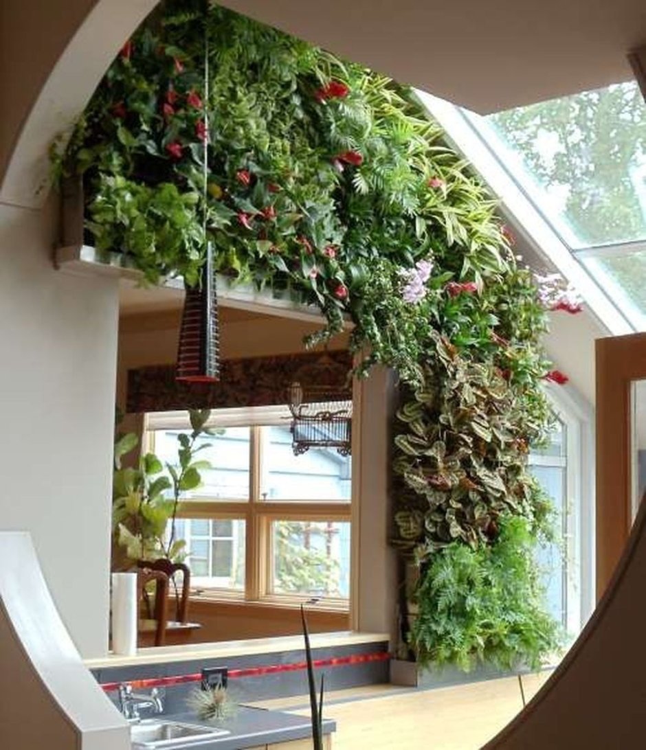 Декор стены растениями