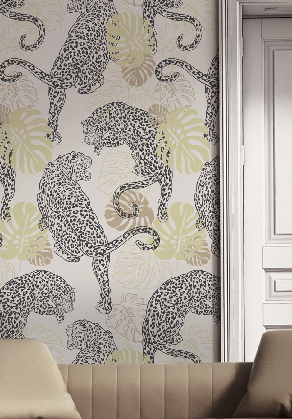 Обои с леопардом для стен в интерьере