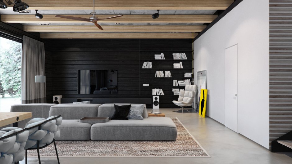 Серый деревянный интерьер