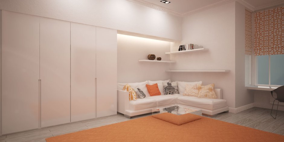 Шкаф во всю стену с диваном