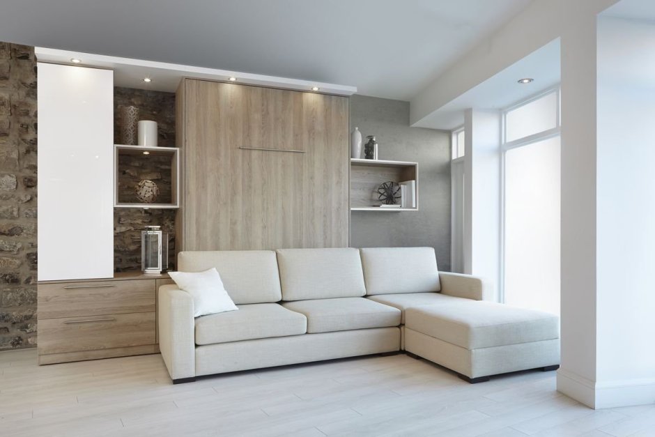 Шкаф за диваном в гостиной