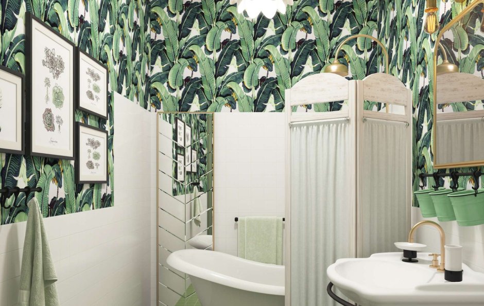 Ванная комната с тропическим принтом
