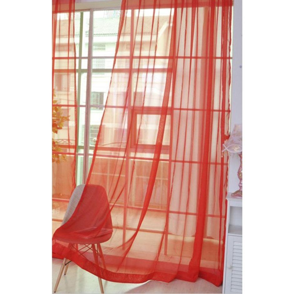 Тюль белая с красным