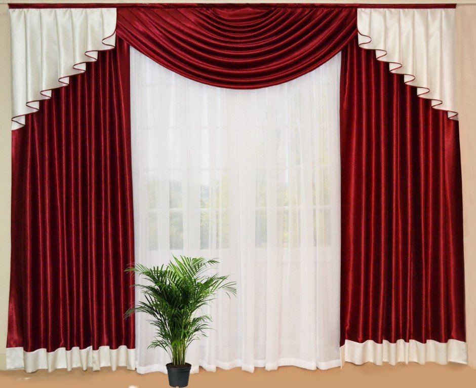 Красные шторы в интерьере кухни