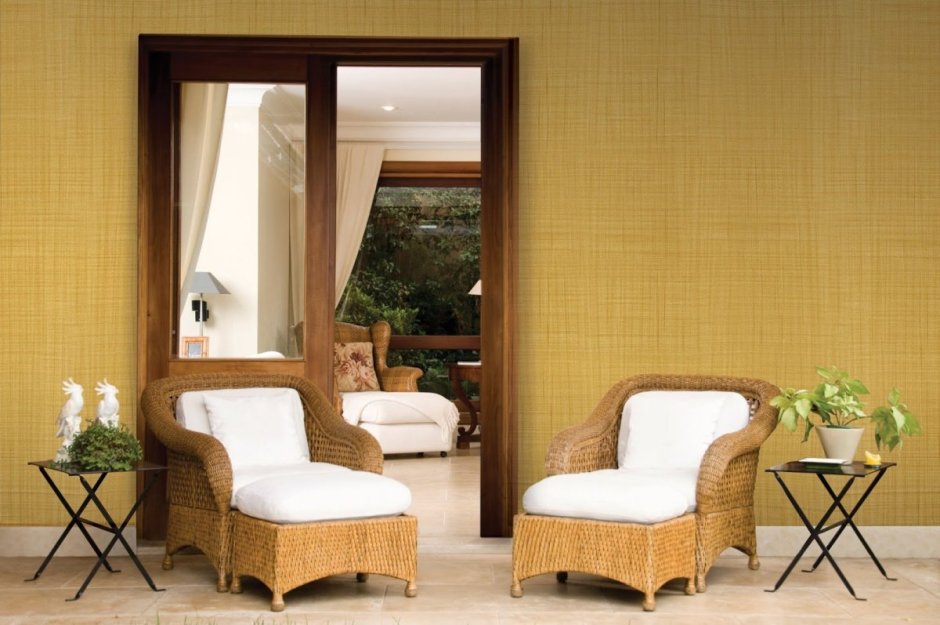 Обои под мешковину в интерьере