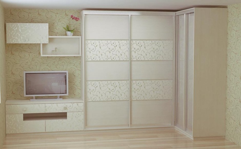 Шкаф купе с нишей под телевизор в спальню