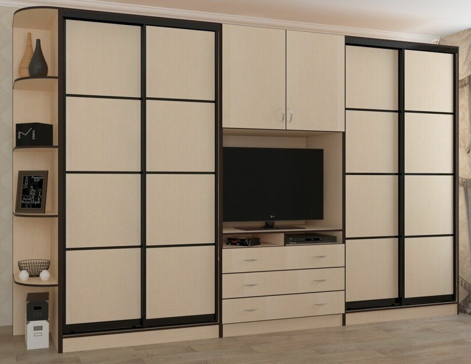 Встроенный шкаф с телевизором в гостиную