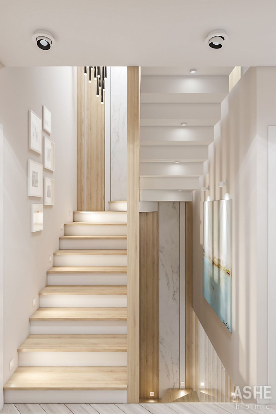 Деревянная лестница в таунхаусе