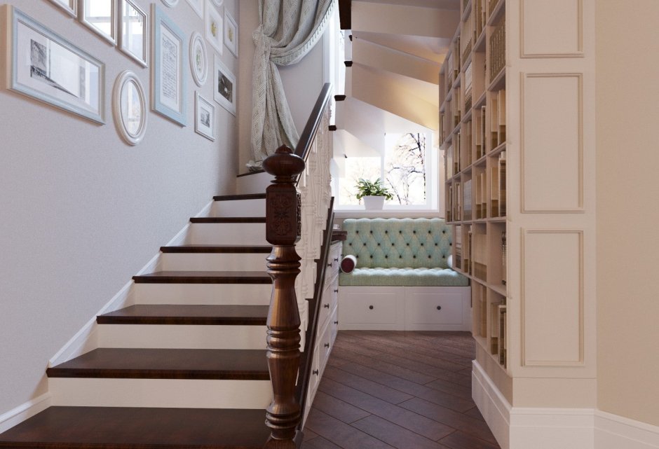 Интерьер лестничного пролета в частном доме