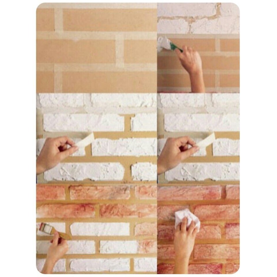 Кирпичи губкой на стене