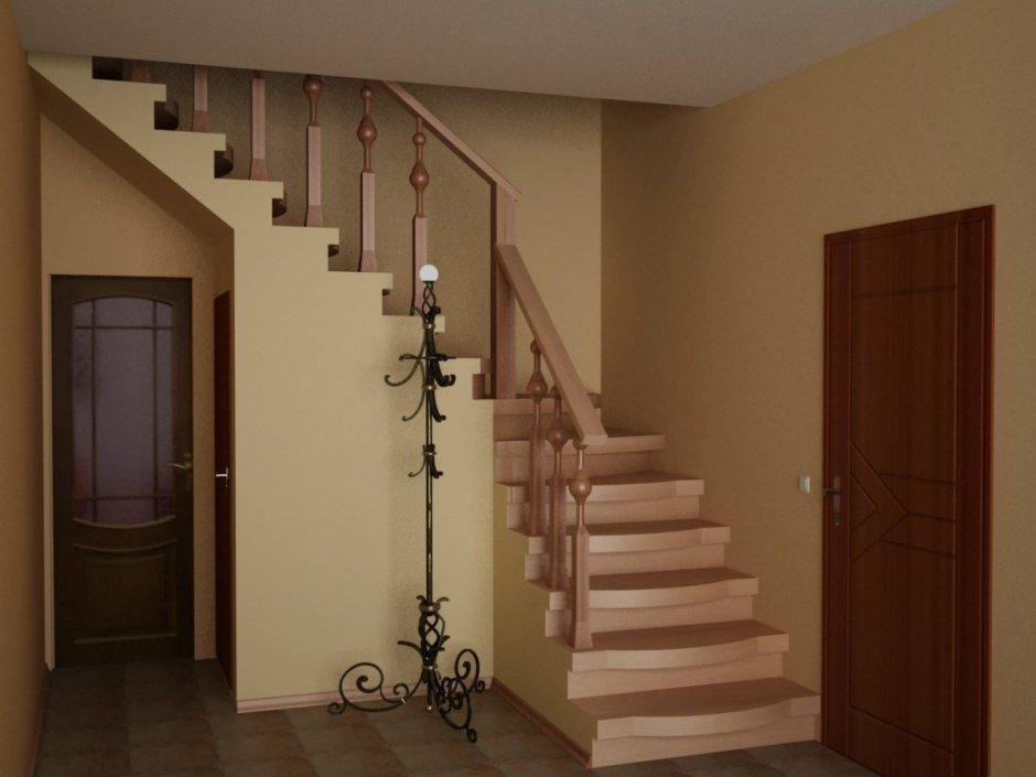 Лестница над дверью на второй этаж в частном доме