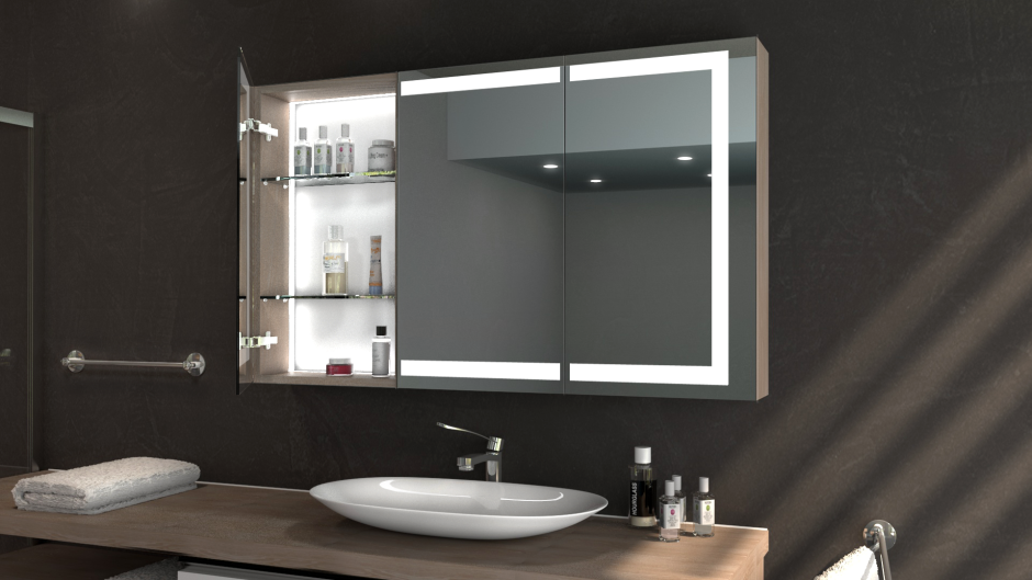 Зеркальный шкафчик в ванную с подсветкой
