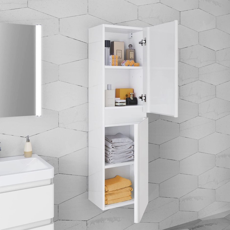 Узкий навесной шкаф в ванную