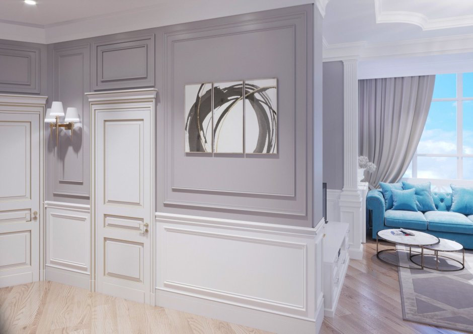 Белая стена с молдингами