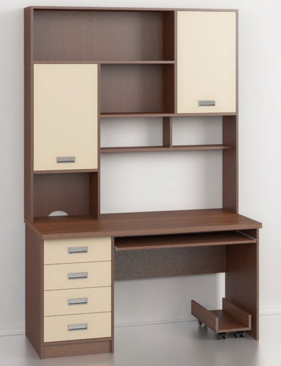 Стол с надстройкой и шкафчиками для школьников