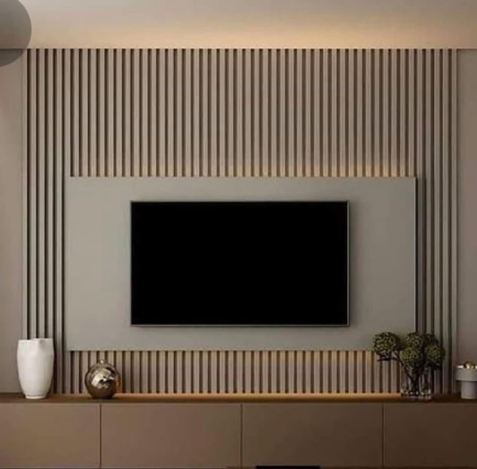 Деревянные рейки в интерьере гостиной