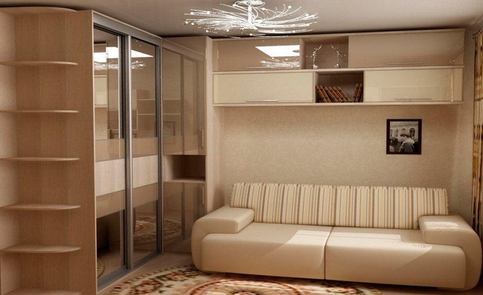 Гостиная с угловым диваном и шкафом