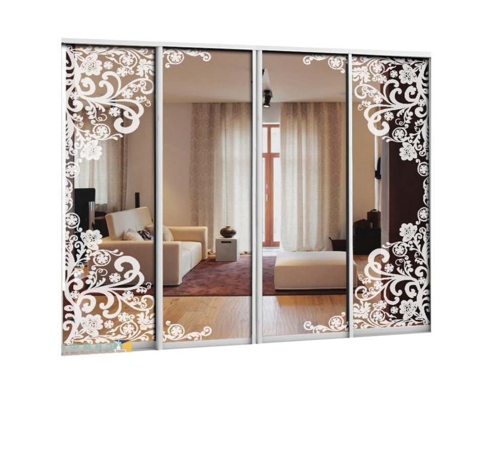 Шкаф-купе"Оптима"зеркало 2шт+пескоструй