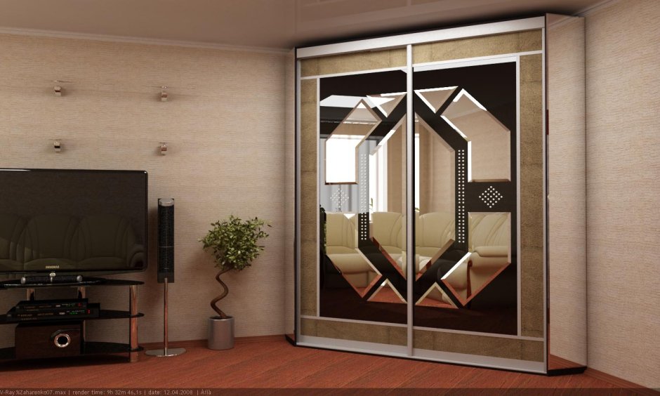 Шкаф купе с треугольными зеркалами