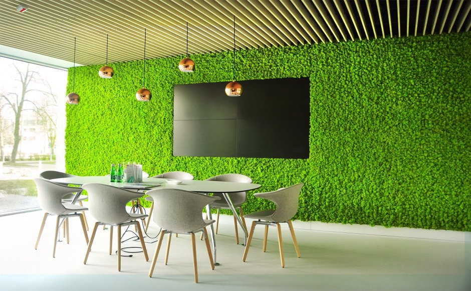 Зелень на стене в интерьере