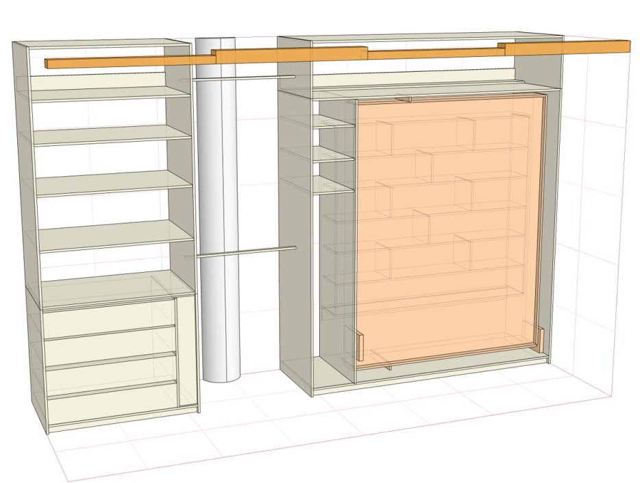 Гардеробная в нишу глубиной 90 см