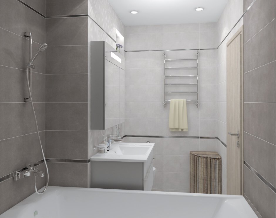 Вертикальная раскладка плитки в ванной