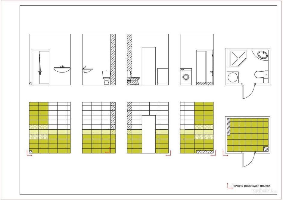 Раскладка плитки в маленькой ванной