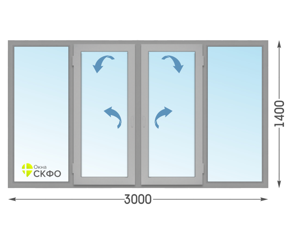 Окно ПВХ четырехстворчатое