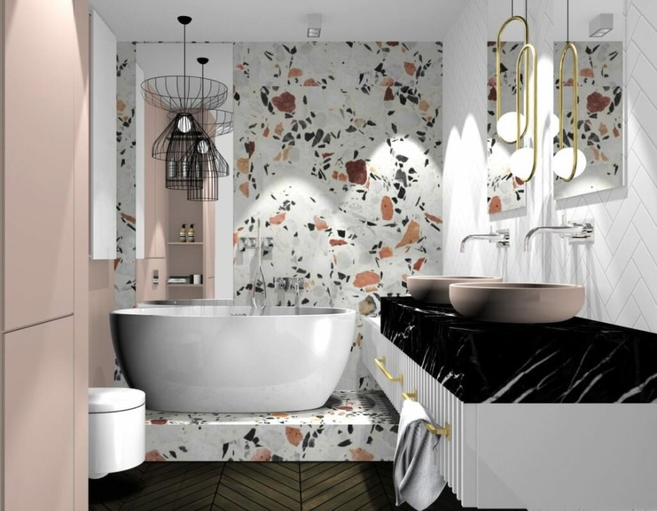 Ванная с плиткой терраццо