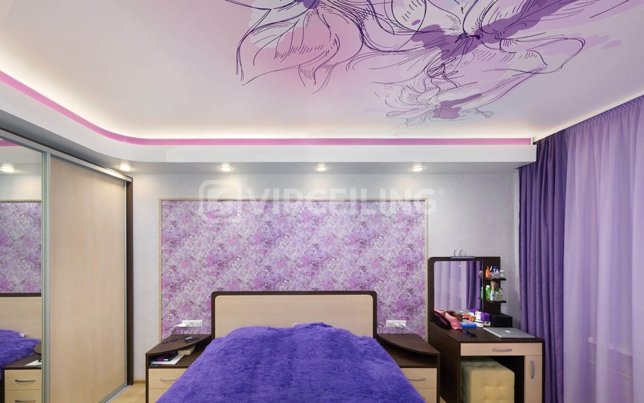 Натяжной потолок лавандового цвета