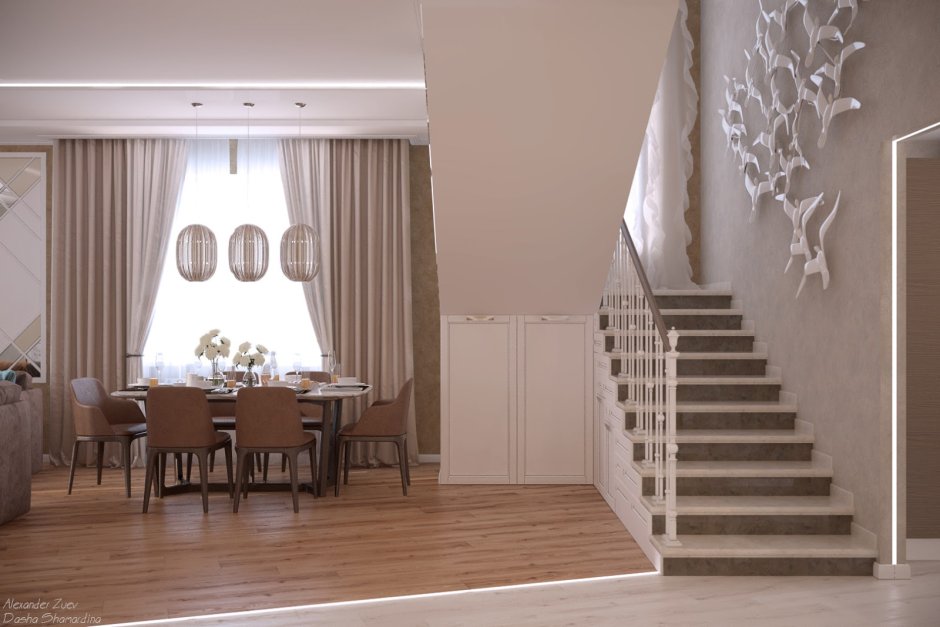 Шторы на лестнице в коттедже