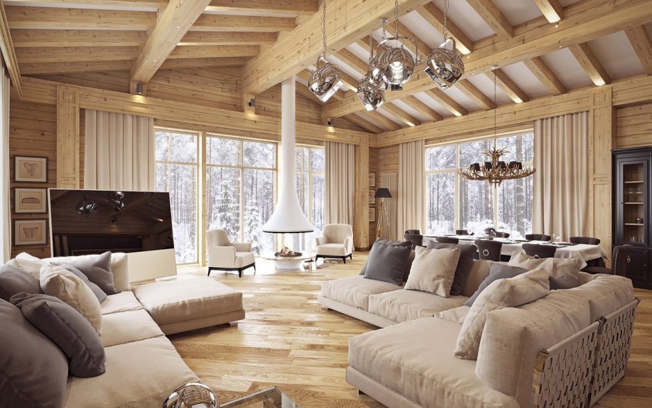 Гостиная в загородном доме в скандинавском стиле