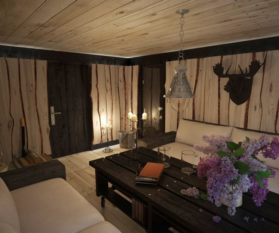 Зона отдыха в бане интерьер