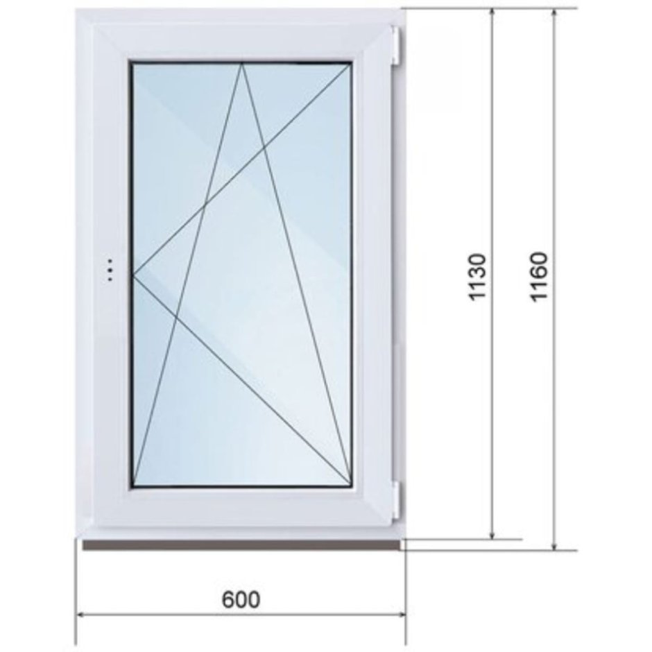 Окно ПВХ одностворчатое 90х60 см поворотно-откидное правое