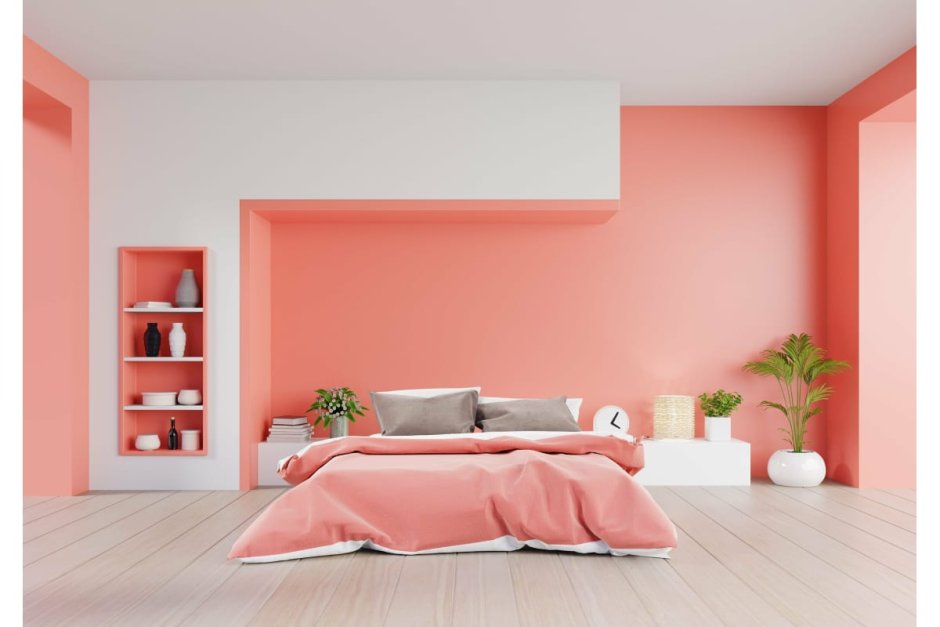 Коралловый цвет стен в интерьере