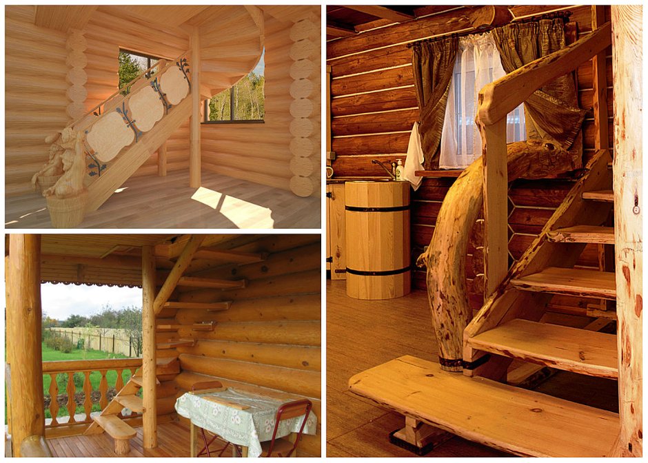 Деревянная лестница в бане