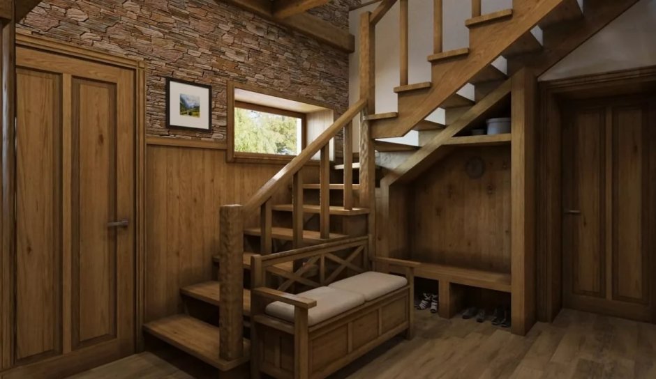 Лестница на второй этаж в доме 6х6