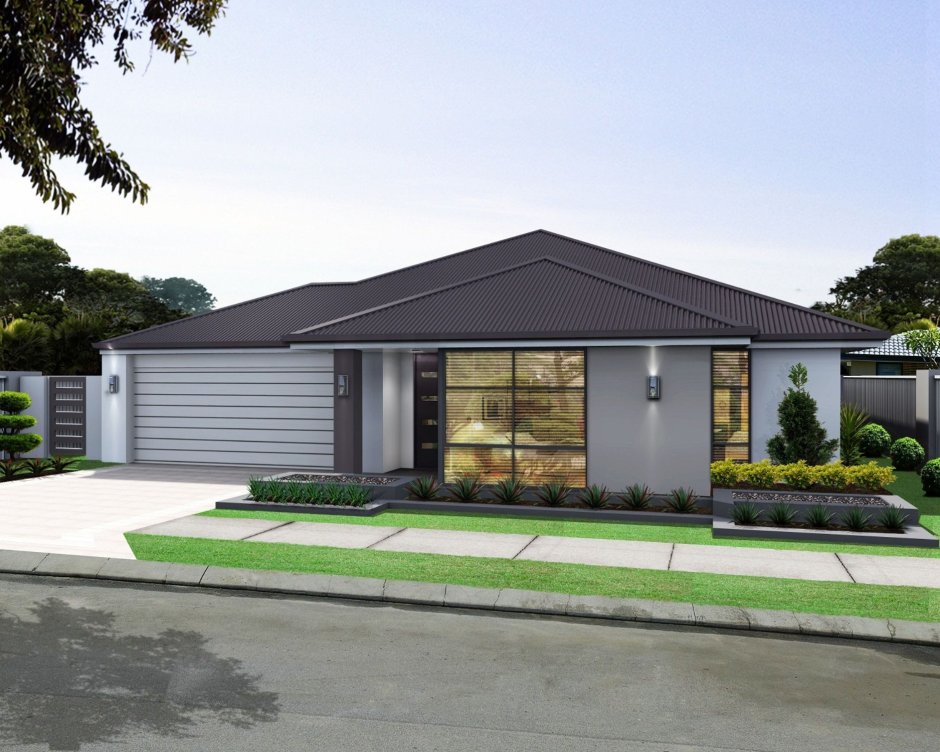 Одноэтажный дом серого цвета