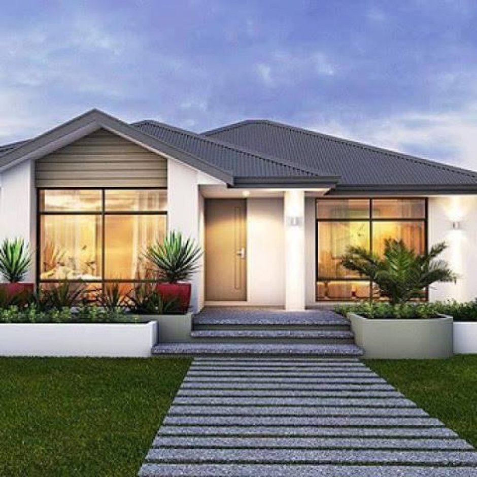 Одноэтажный дом с панорамными окнами