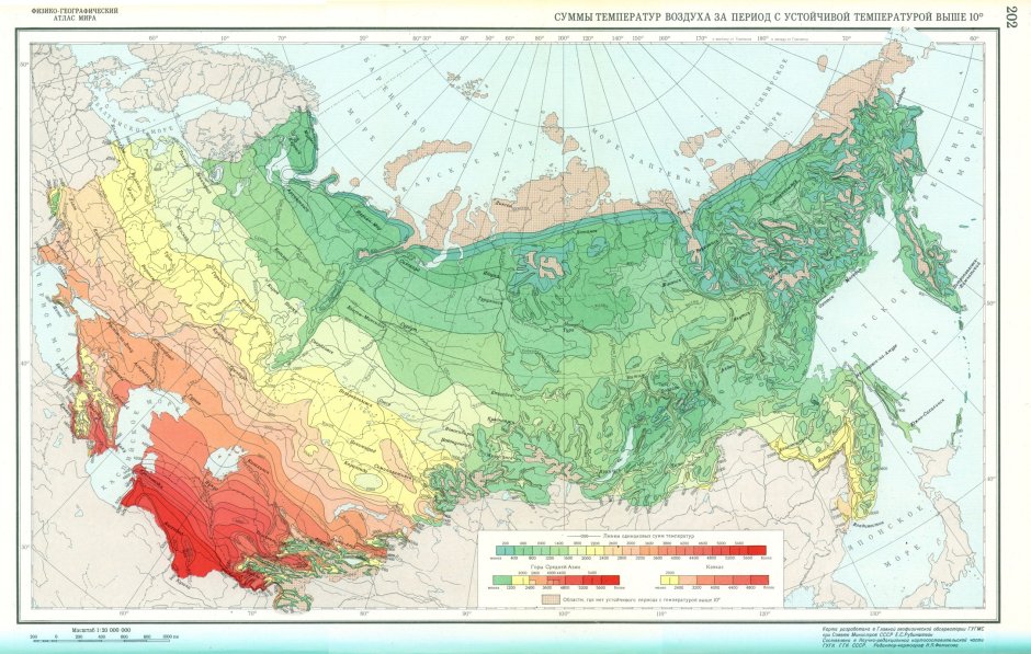 Карта суммы активных температур России