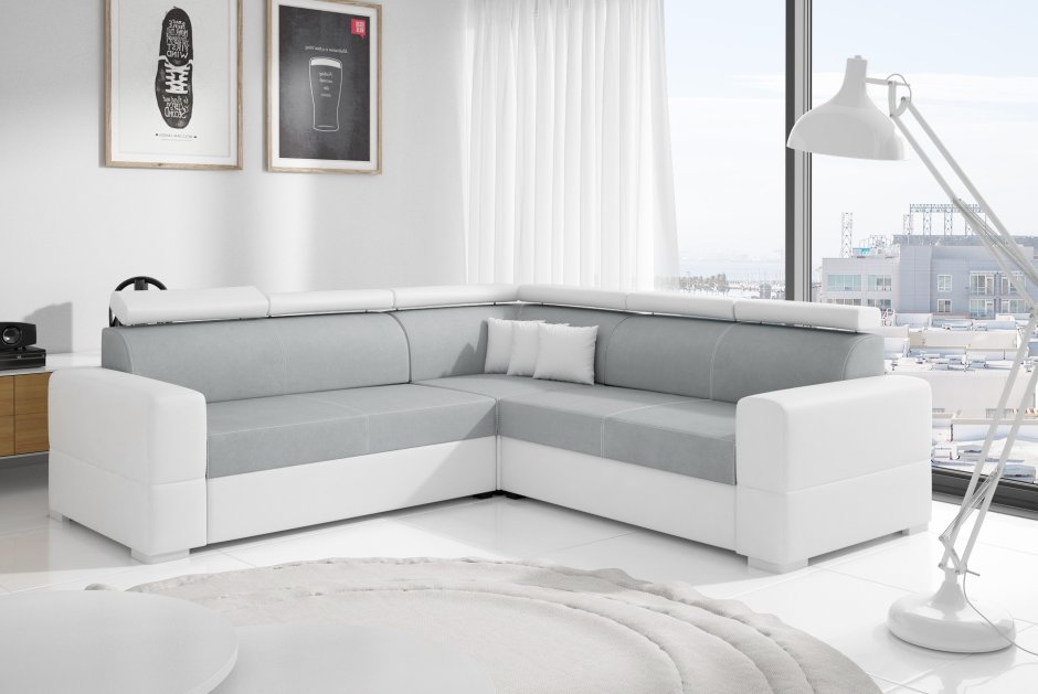 Диван голубой угловой и регулируемыми подголовниками