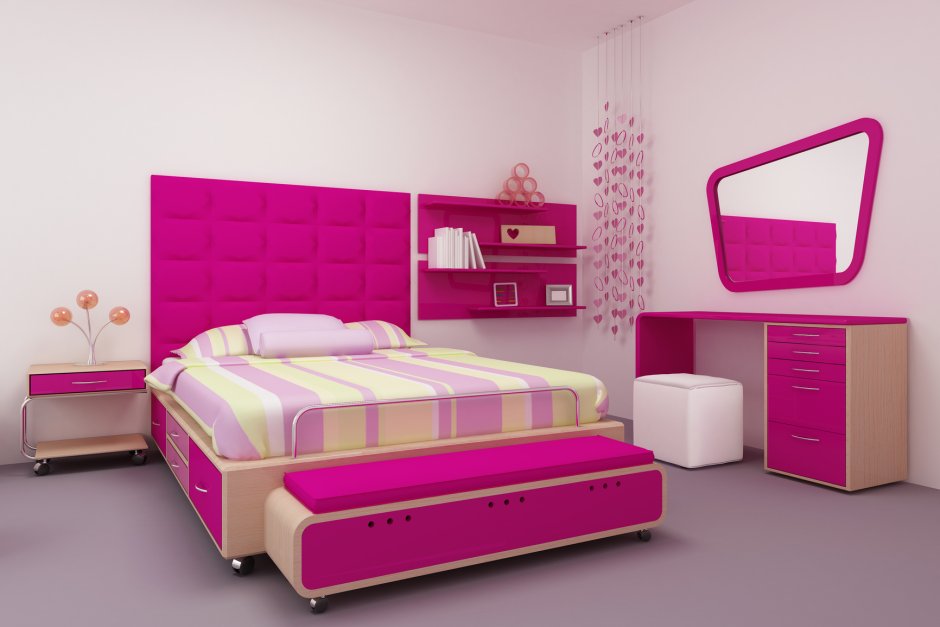 Ярко розовая кровать